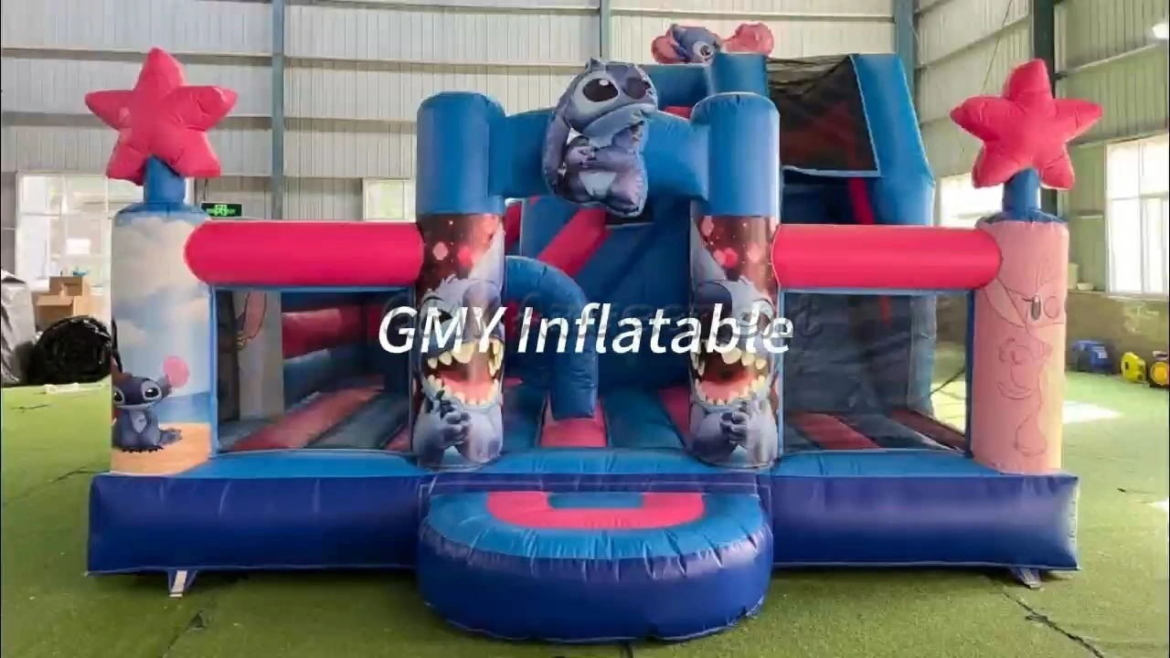 New Cartoon Blue Playground Inflatable Jumping Castle Bounce Combo Slide Park GMY Inflatables 1