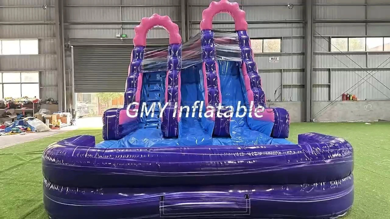 Dziecięca i dorosła dmuchana zjeżdżalnia wodna z podwójnym torem na wynajem na imprezy GMY Inflatables 1