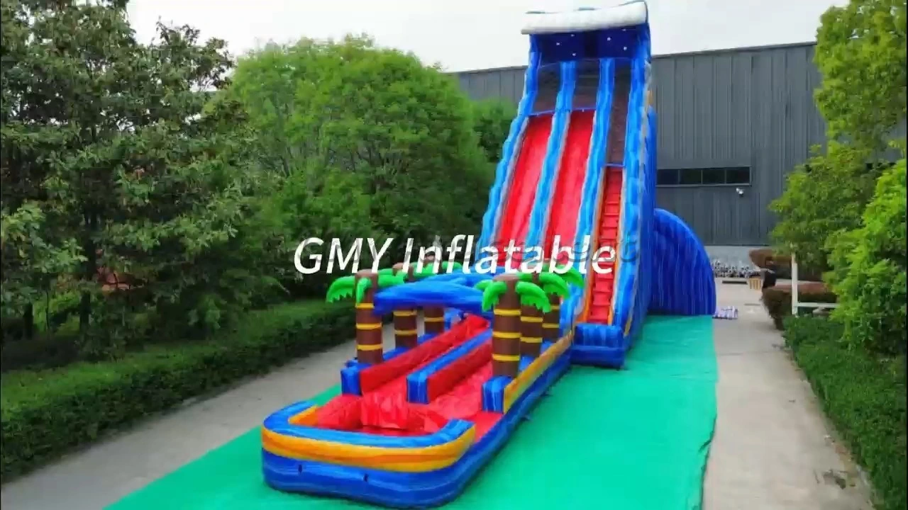 Zjeżdżalnia wodna Tropical Fire Blast Giant Dual Lane z basenem GMY Inflatables 1