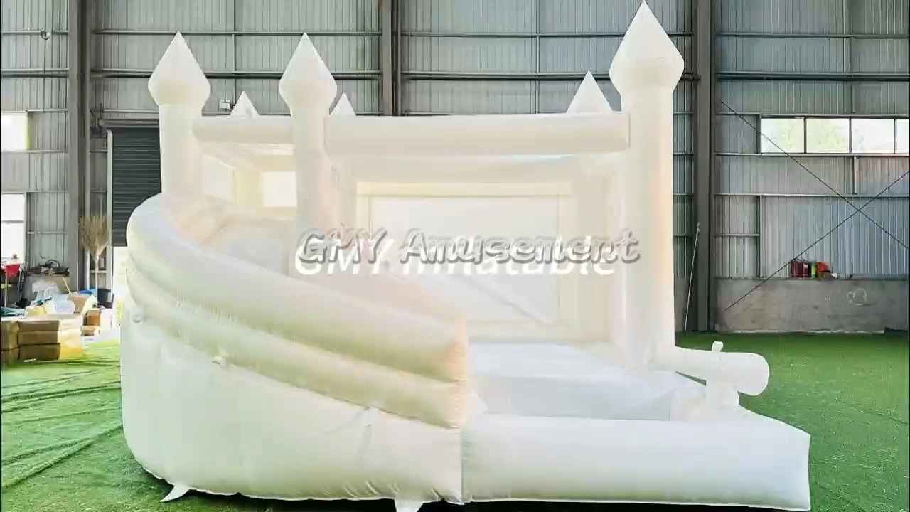 White Bounce House Commercial Kids Wedding Party Inflatable Bouncer Combo with Pool GMY Inflatables 1