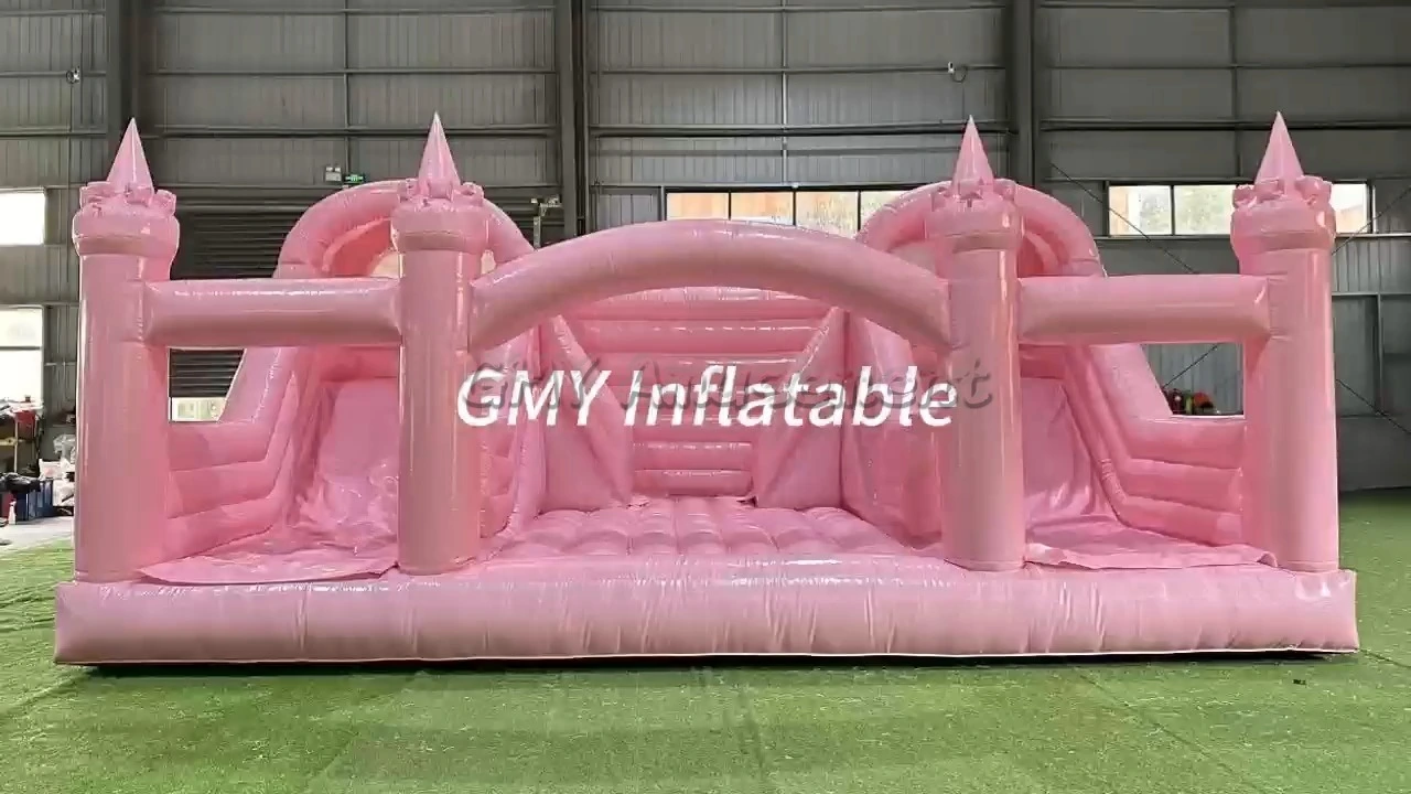 Shine Pink PVC Princess Double Inflatable Bounce House with Slide GMY Inflatables 1