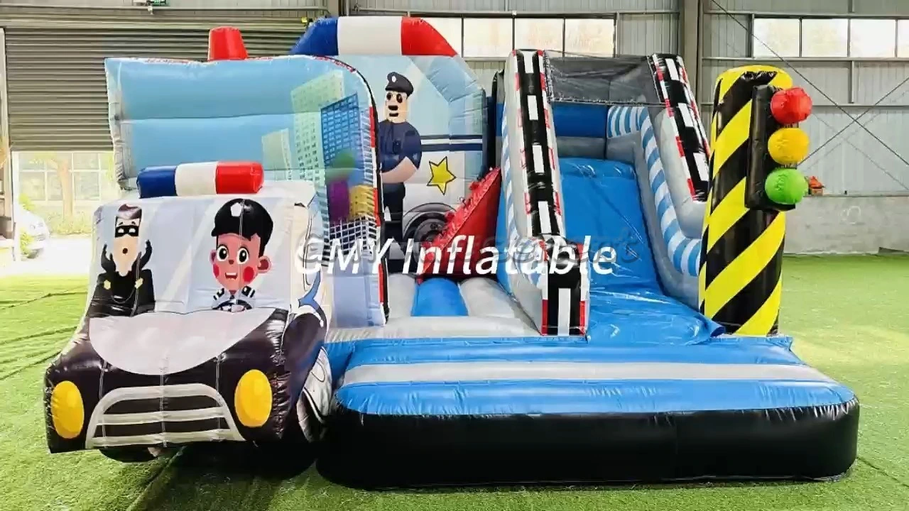 New Design Inflatable Gangster Hunt Bouncy Castle with Slide Hupfburg Mit Rutsche GMY Inflatables 1