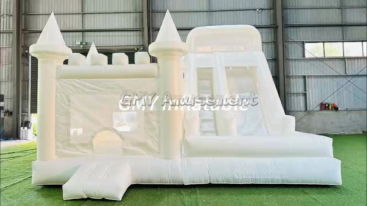 Blow up Jumping Castle Big Inflatable White Castle Bounce House with Water Slide GMY Inflatables 1