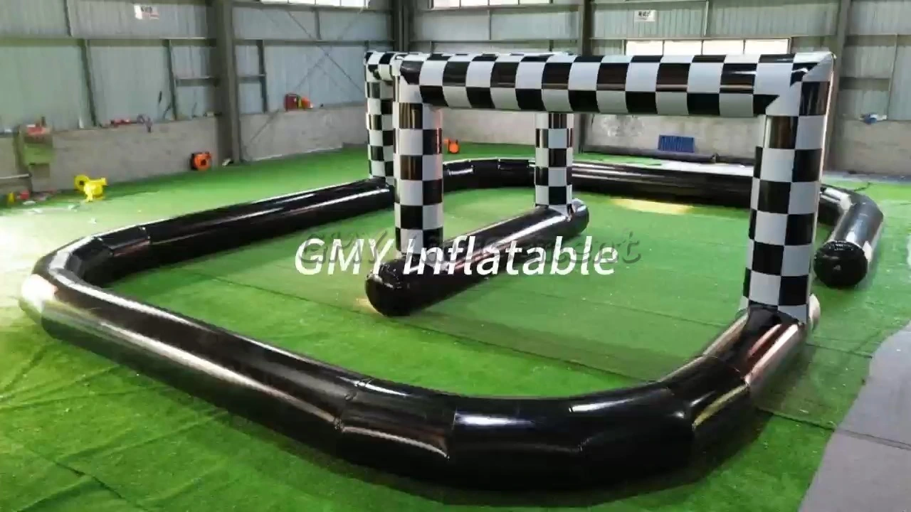 High Quality Customized Black&White Checkered Inflatable Go Kart Track with Arch GMY Inflatables 1