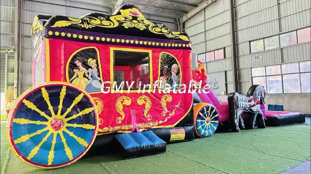 Factory Price Pink Princess Carriage Inflatable Bouncy Castle with Slide GMY Inflatables 1