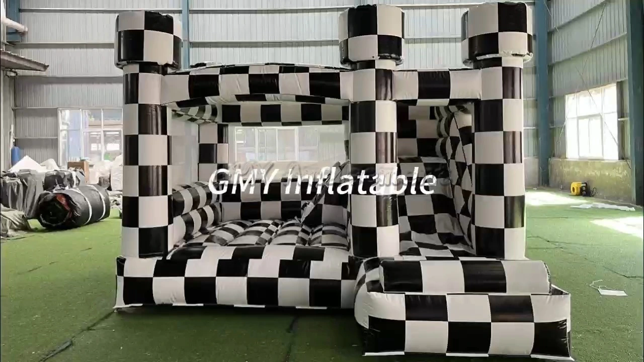 Black and White Checkered Kids Jumping Castle Commercial Inflatable Bouncy Castle GMY Inflatables 1