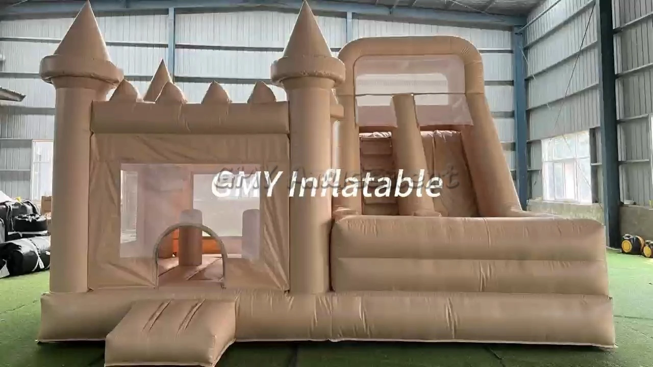Party Rentals Cheap Jumping Castles Beige Inflatable Bouncy Castle Slide with Blower GMY Inflatables 1
