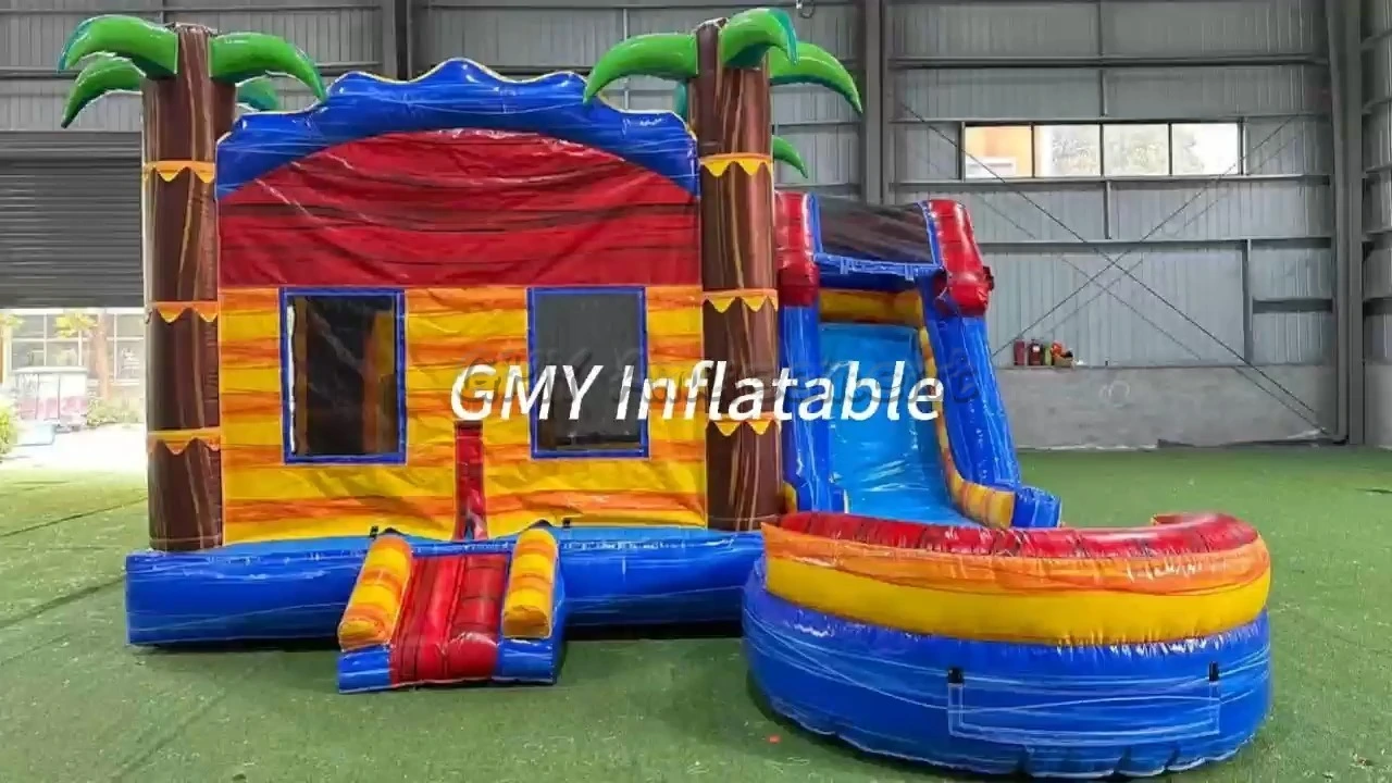 Tropical Inflatable Water Slide with Bounce House Bouncy Castel Combo GMY Inflatables 1
