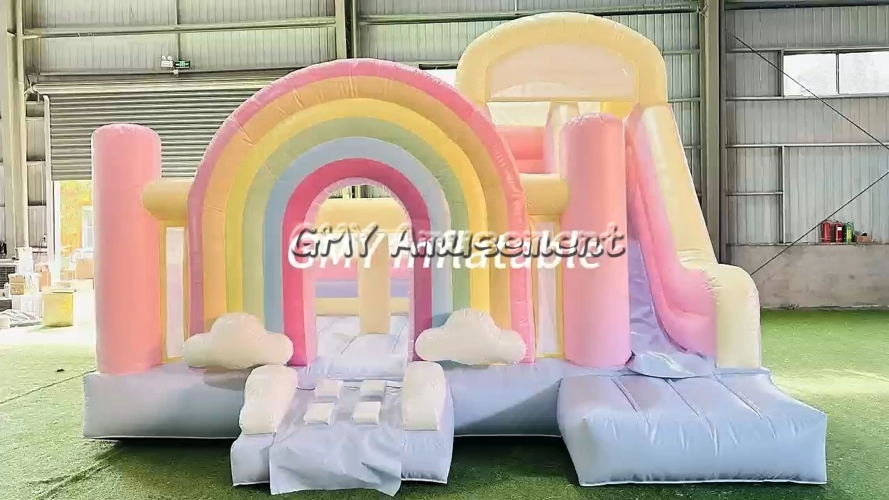 Pastel Rainbow Jumping Castle Commercial Outdoor Indoor Inflatable Bounce House GMY Inflatables 1