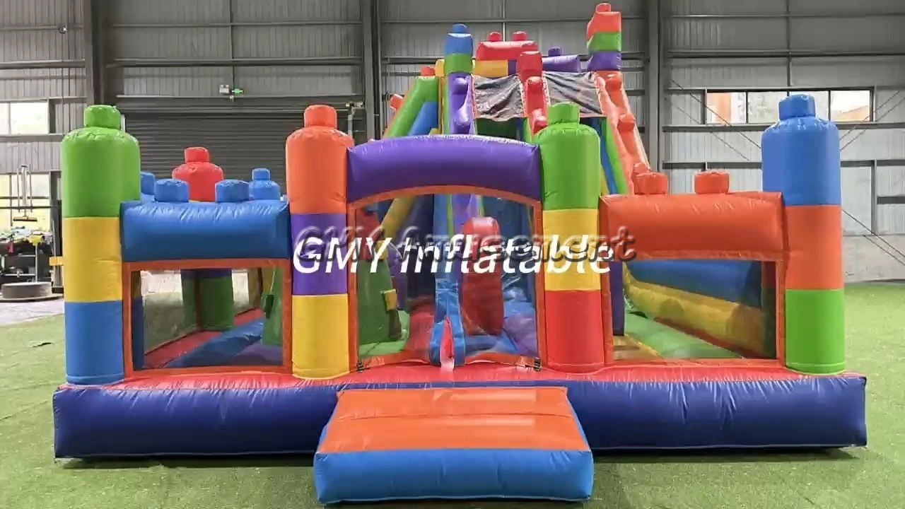Inflables Para Niños Bloques de Construcción Casa Hinchable para Adultos con Tobogán Doble GMY Inflables 1