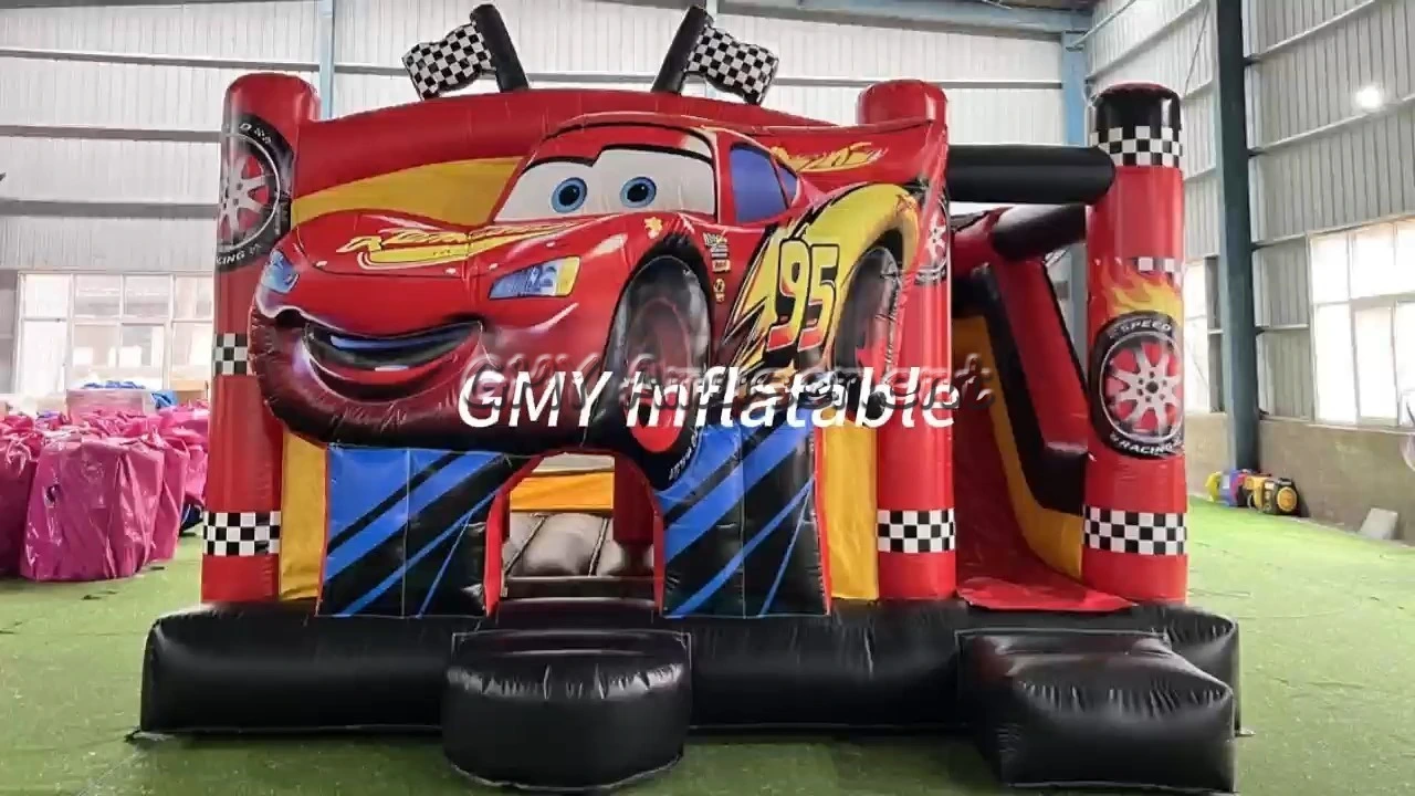 Castillo hinchable infantil con tobogán y temática de coches de carreras para exteriores, GMY Inflatables 1