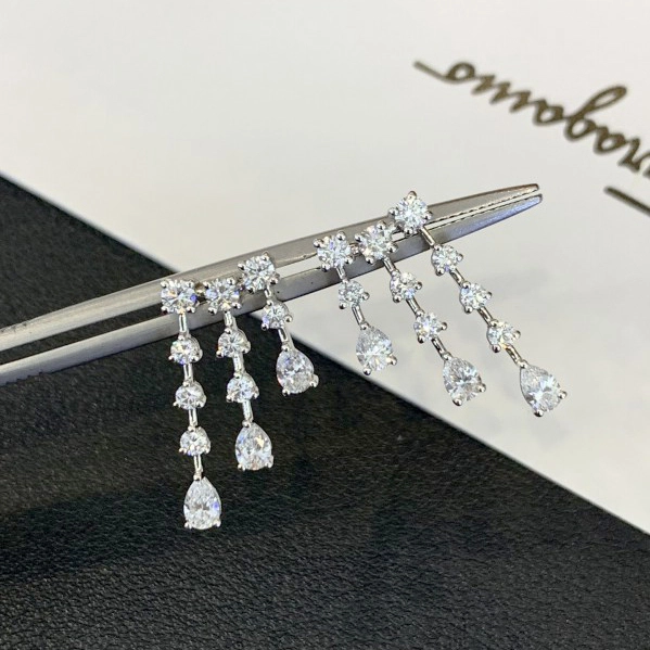 Bridesmaids Long Chandelier Design Women Wedding 18k Drop Earrings with Round Pear cut lab diamond 1