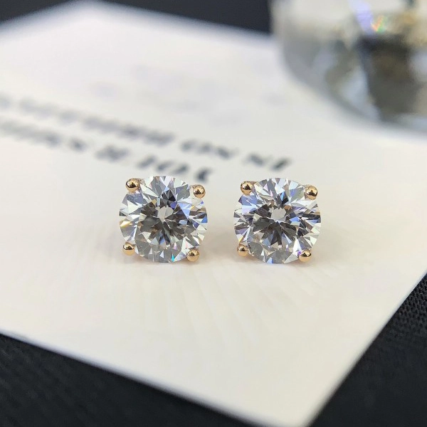 Custom Women Real Trendy Jewelry Round Lab Diamond Stud 18K Gold Earrings 1