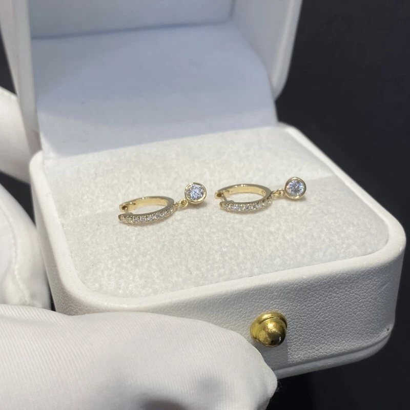 Solid Real Gold 14K 18K Round Diamond Charm Drop Huggies Earrings Pedant Lab Diamond Earrings for Women 1