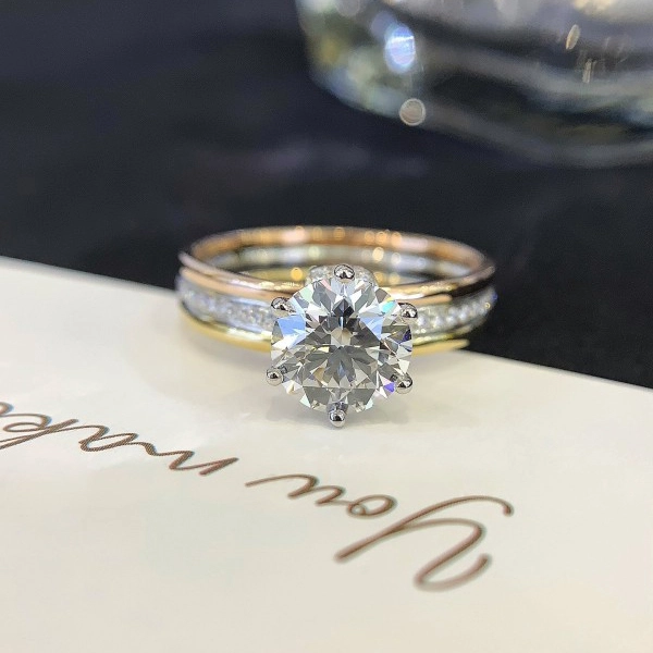 Round Design Jewelry Yellow 14K/18K Gold Diamond Party Wedding Ring Lab Diamond Rings 1