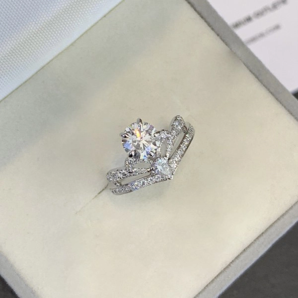 Delicate Double Sparkle Crown Design Lab-Grown Diamond Engagement Wedding Ring 1