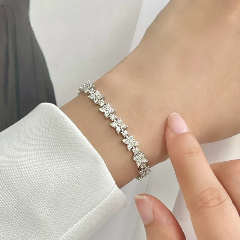 Ladies Fine Jewelry Luxury Lab Grown Diamond Bracelet Four Clover Leaf Shape Bracelet 14K Real White Gold Women Jewelry 1