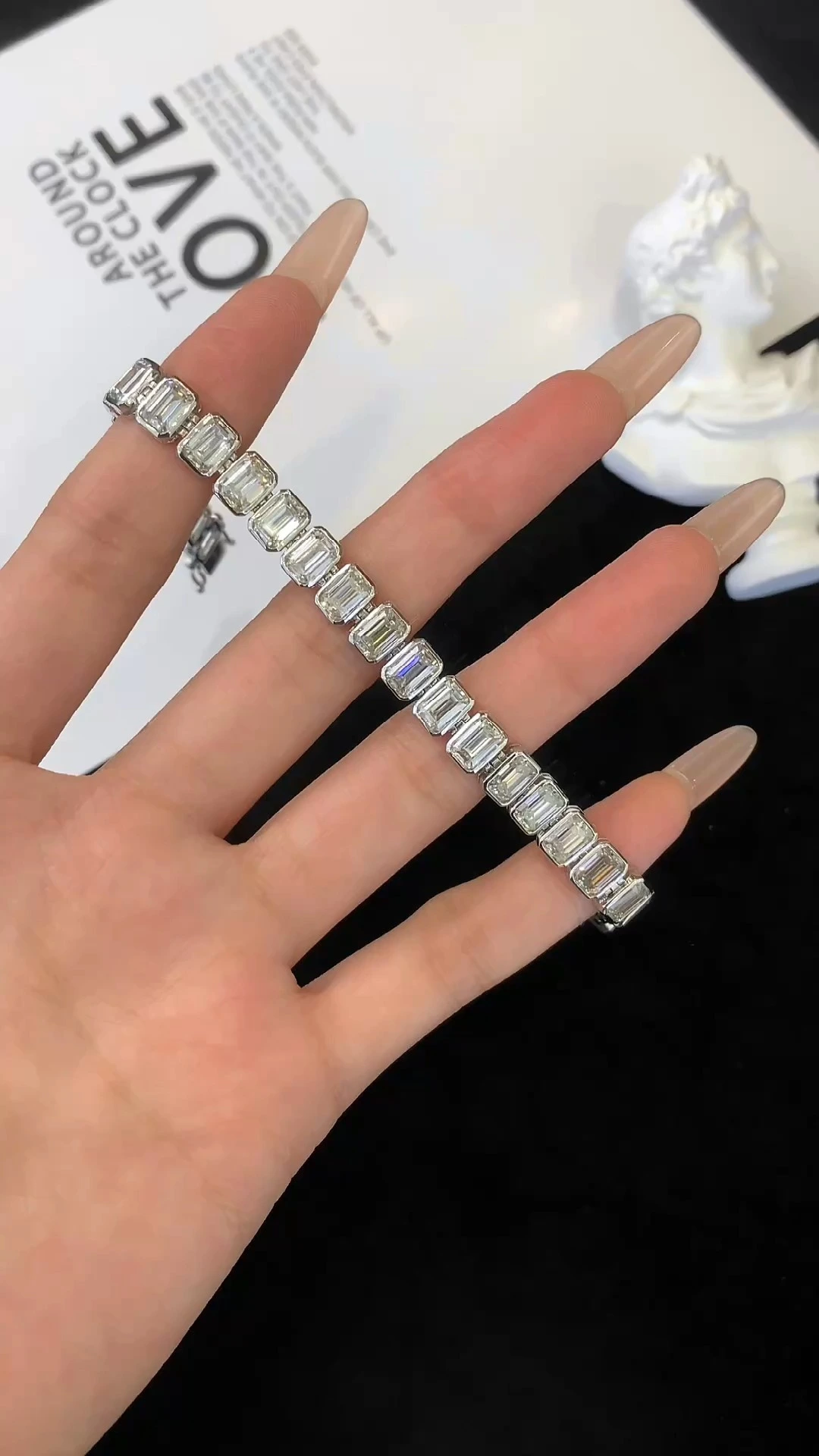 High Quality 925 Silver Fancy Shape Emerald Cut Moissanite D Color VVS1 Tennis Bracelet 1