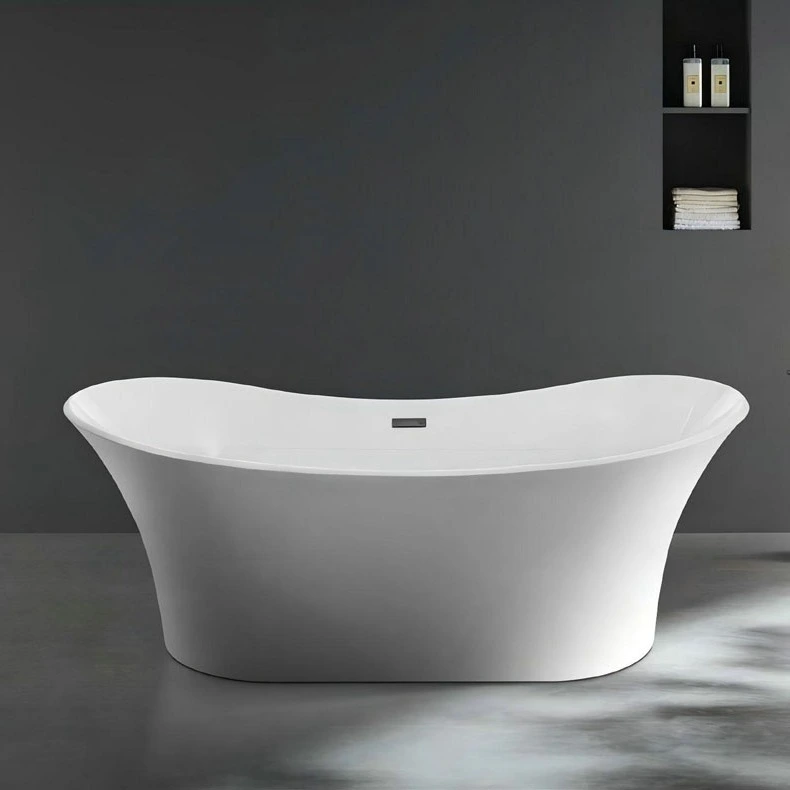 Classic 1700mm Glossy White Adult Acrylic Freestanding Bath Tub CUPC Deep Soaking Oval Solid Surface Modern Drainer Alone Design 1