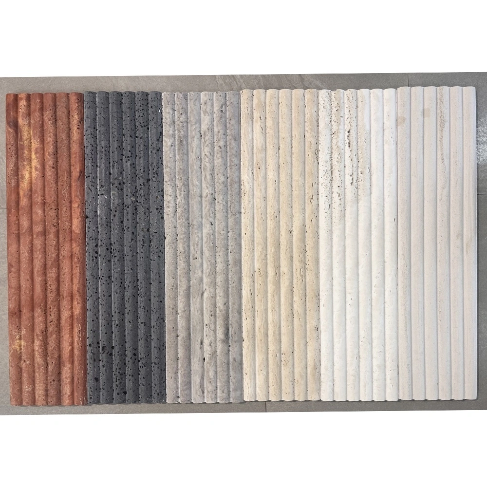 Contemporary Concave-Convex Wave Travertine Mosaic 150X600mm for Dining Villa Exterior Graphic Modern Design Solution 1