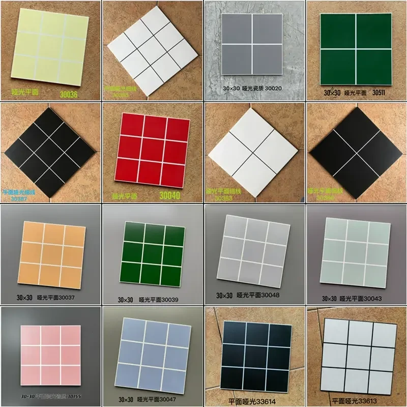 Nordic Solid - Color Four - Grid Pattern Tiles (300×300mm, Matte Finish in Black/White/Pink/Dark Green) for Kitchen & Bathroom (Floor & Wall) 1