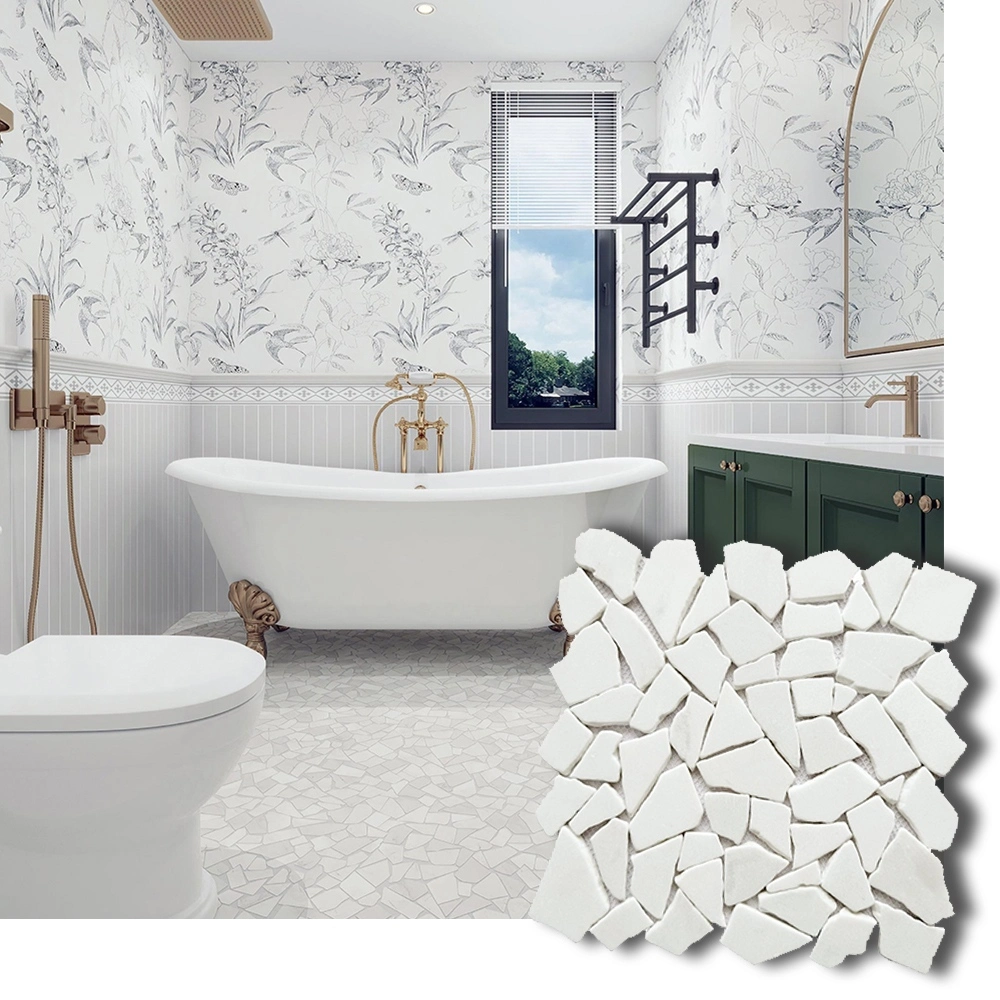 Natural Irregular White Stone Mosaic Tiles – Anti - Slip Decorative for Bathroom Interior 1