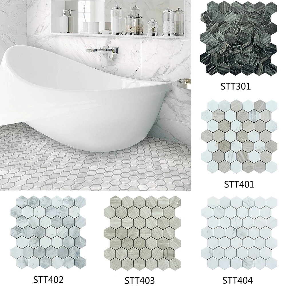 Hexagonal Natural Stone Mosaic Tiles – Multi - Color Series for Bathroom & Interior Spaces 1