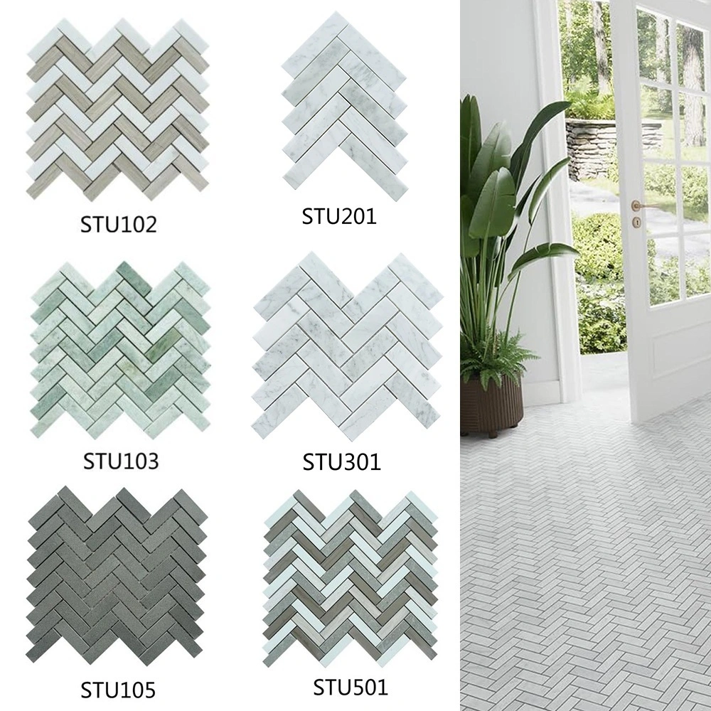Herringbone Natural Stone Mosaic Tiles – Multi - Color Collection for Interior Spaces 1