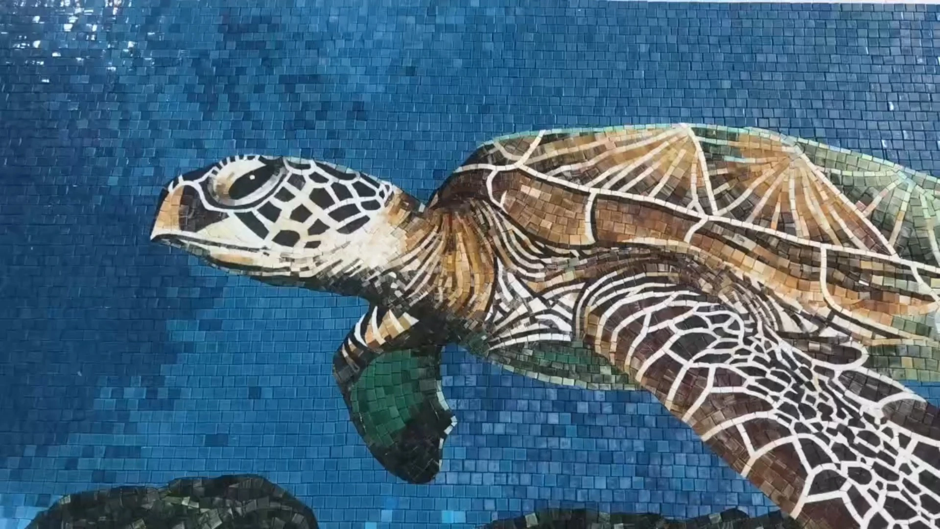 1040x2440mm Blue Ocean & Sea Turtle  Glass Mosaic – Precision-Cut Art Puzzle Mural for Living Room TV Backdrops & Foyers 1