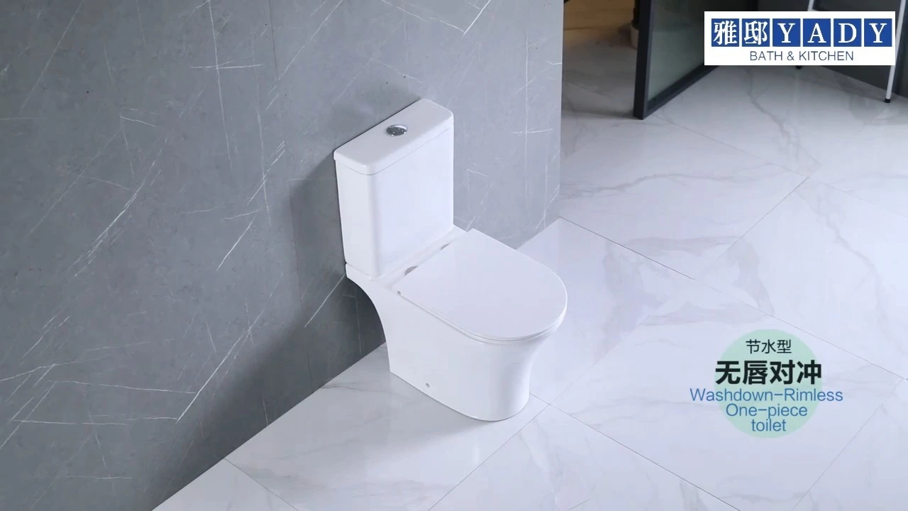 Inodoro de cerámica blanca de 2 piezas de calidad comercial, inodoro redondo con diseño moderno, artículos sanitarios a precio económico. 1