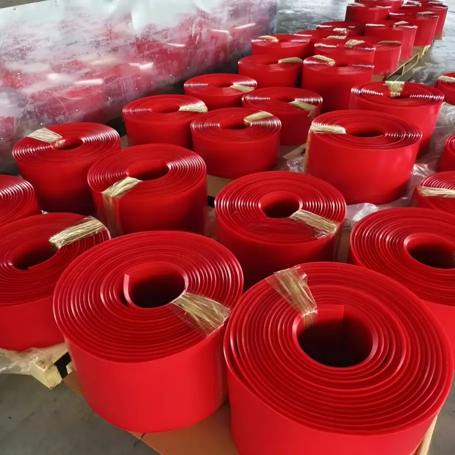 Faldón de poliuretano para cinta transportadora, color rojo, alta elasticidad, sistema de cinta para minería. 1