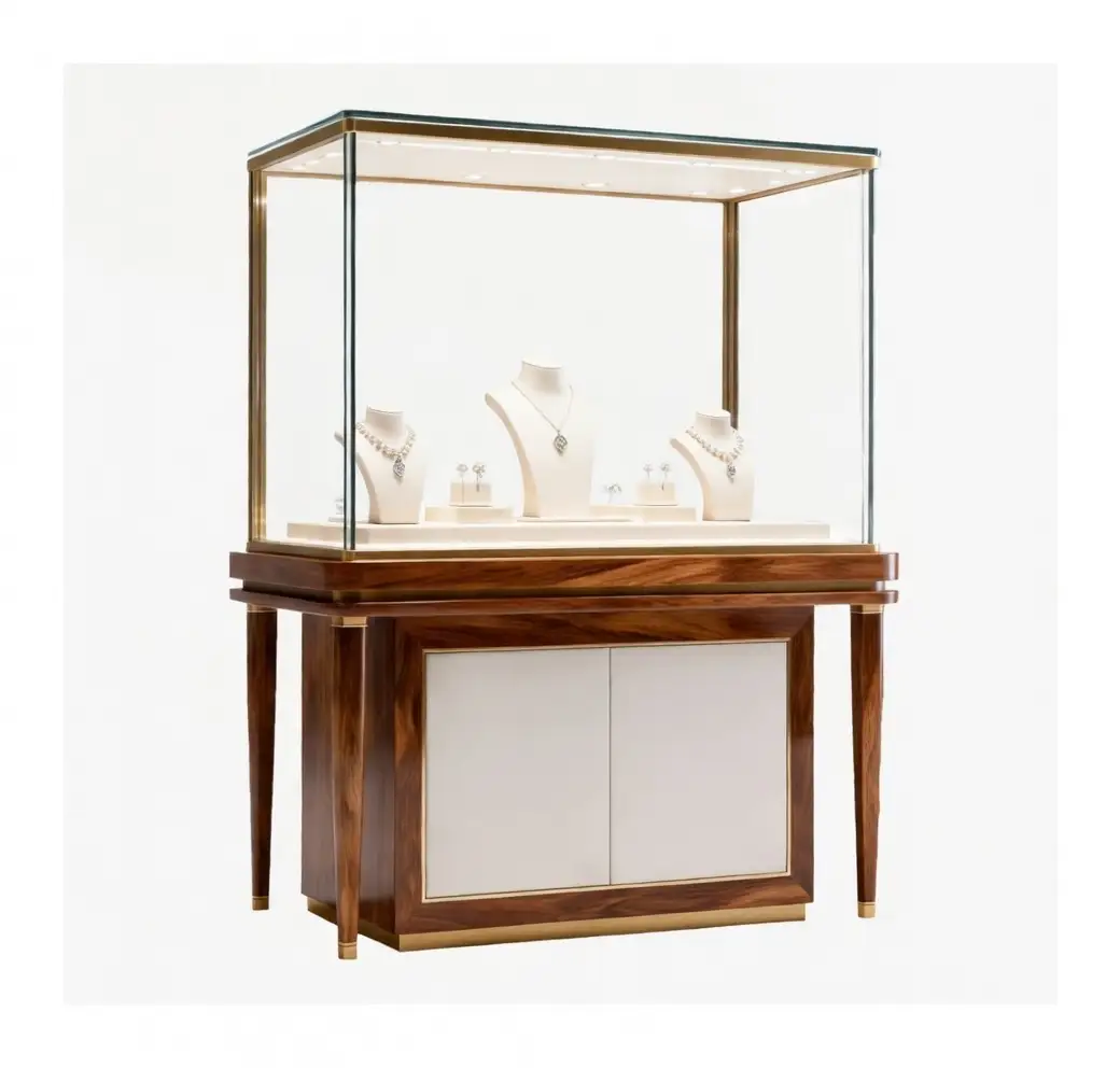 Vitrine à bijoux sur mesure, finition noyer et verre 1