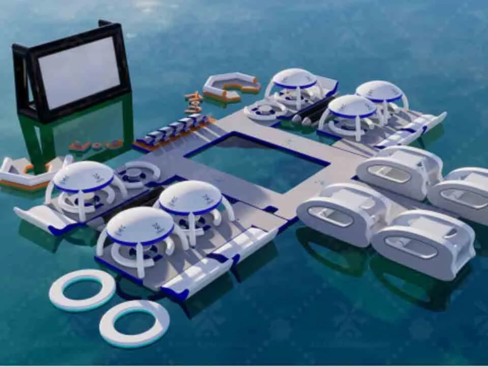 Inflatable yacht leisure dock floating platform park on sea 1