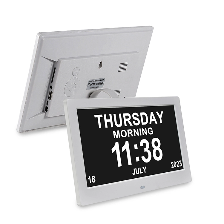 White Alarm Clock 10.1 Inch Desktop Display Time And Date Task Manager Back Button 1