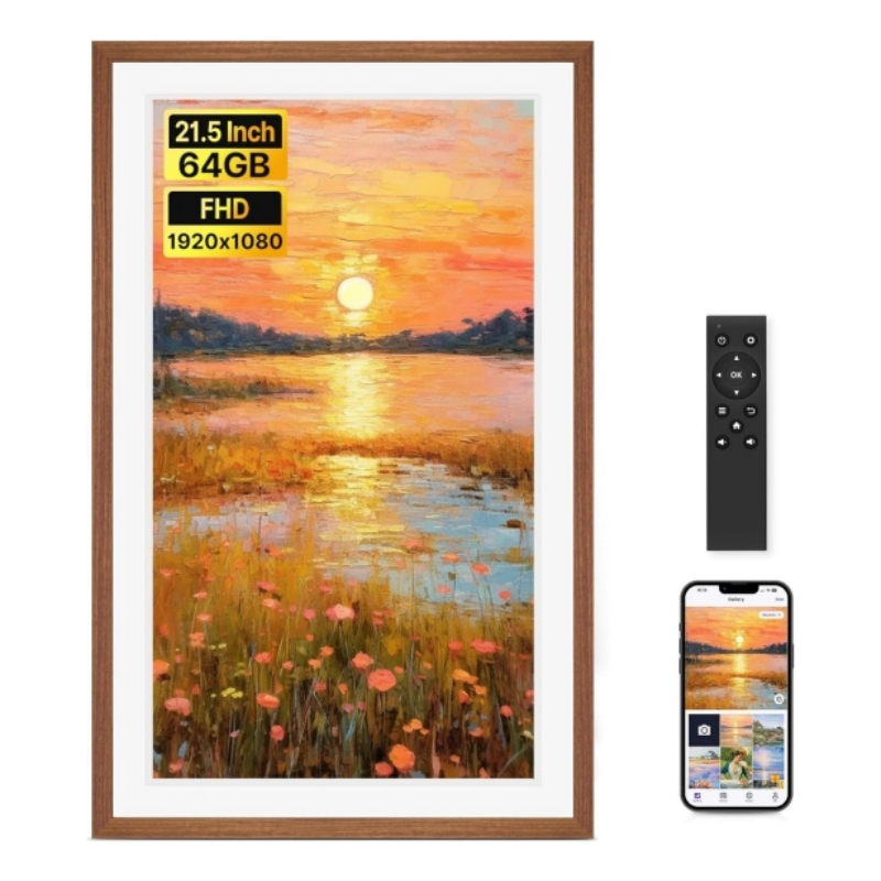 21.5 WiFi Digital Dynamic NFT Art Frame Wood Style Remote Control 64GB Built-In Share via App 1