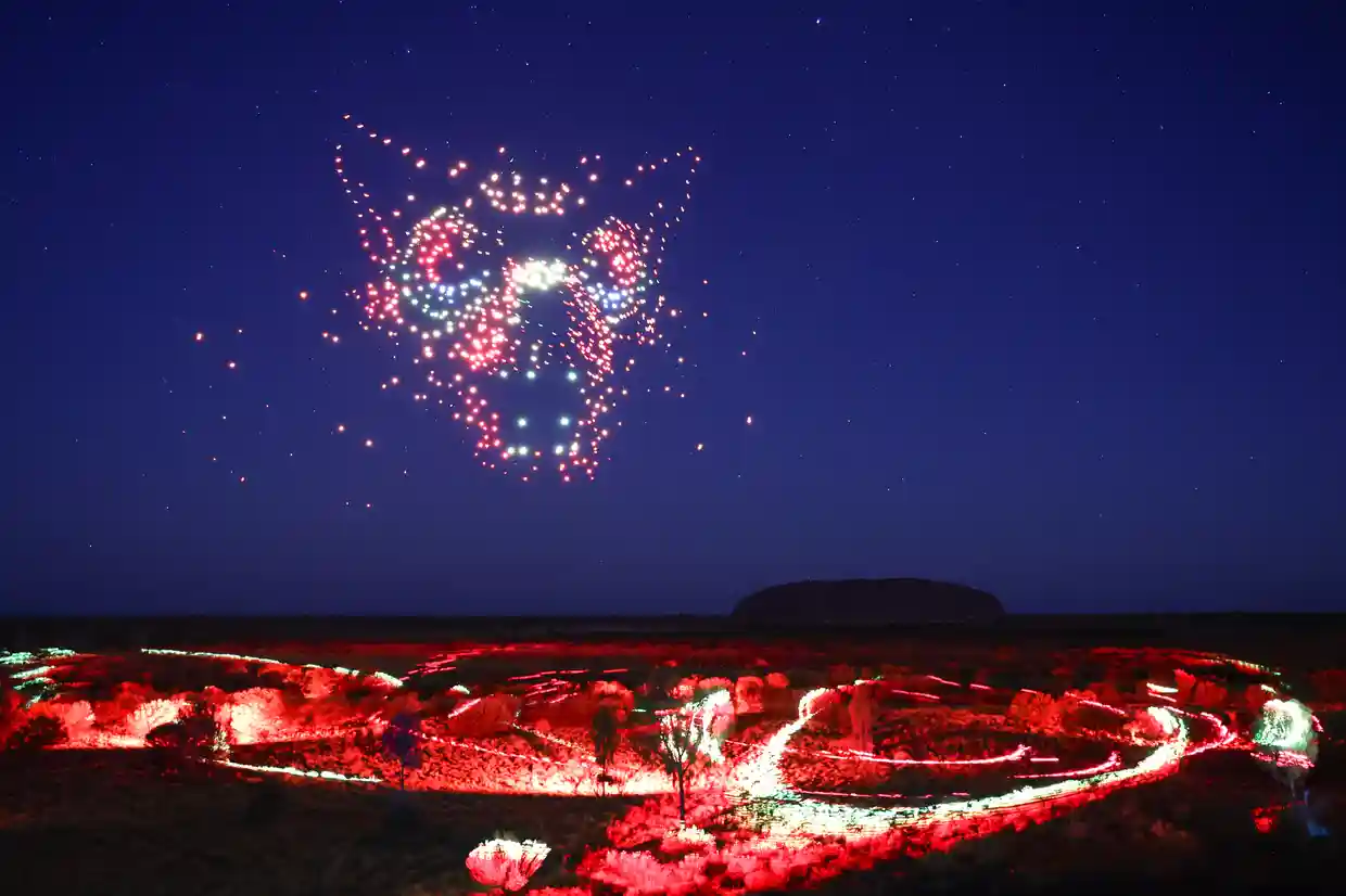 Drones of the desert : an ancient Aboriginal story comes to life at Uluru inselberg, Australia 2