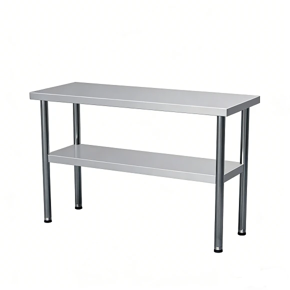 Mesa utilitária reforçada em aço inoxidável Kaesid | Mesa de trabalho comercial de 2 níveis para cozinha | Pórtico para restaurante 1