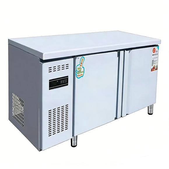 Refrigerador comercial Kaesid com duas portas para balcão | Combinado de freezer em aço inoxidável com altura de bancada 4