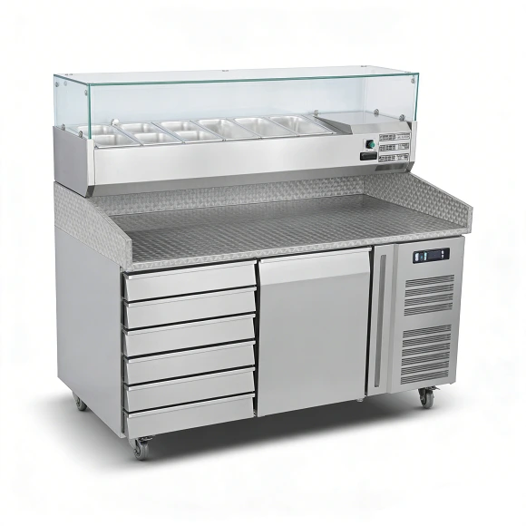 Kaesid High Quality Refrigerator Work Table with Marble Top | Commercial Pizza Prep Station 1