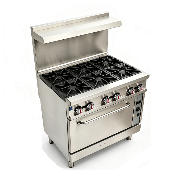 Cocina de gas comercial Kaesid de 6 quemadores con horno de convección | Cocina de acero inoxidable para restaurantes 2