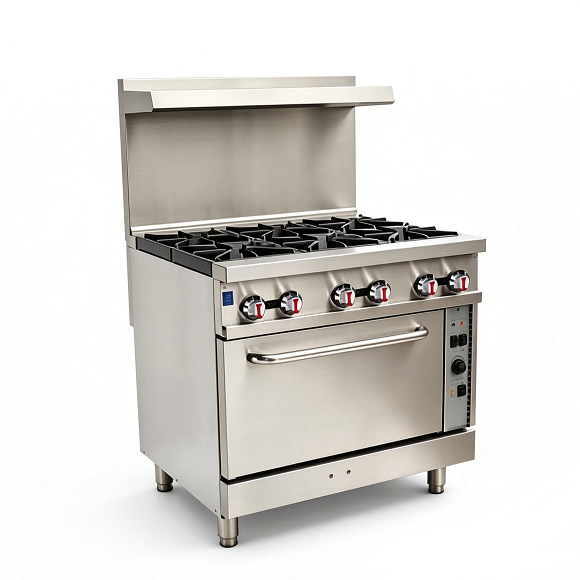 Cocina de gas comercial Kaesid de 6 quemadores con horno de convección | Cocina de acero inoxidable para restaurantes 3