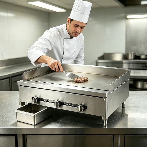 Plancha de gas con termostato de alta resistencia Kaesid para restaurantes y negocios de catering. 4
