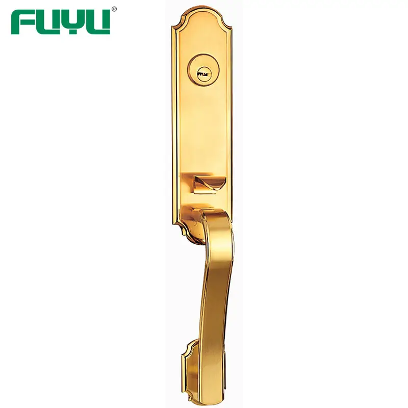 Gold plated luxury outside security door handle lock for wooden doors 1