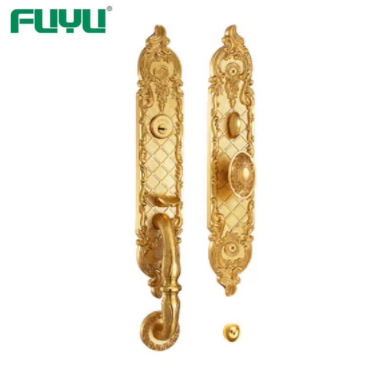 Gold finish brass handle entrance door lock for residential house 1