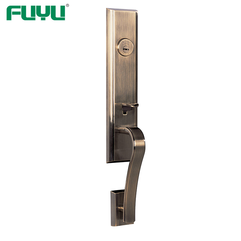 High security zinc entry door handle set with lock 2