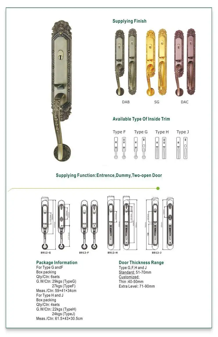 FUYU profile 3 lever lock with latch for indoor 2