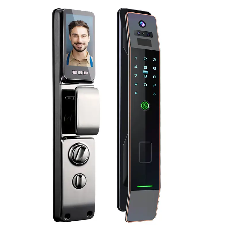 3D Face Recognition Door Lock Password Fingerprint IC Card Mechanical Key Lock With Video Intercom 1