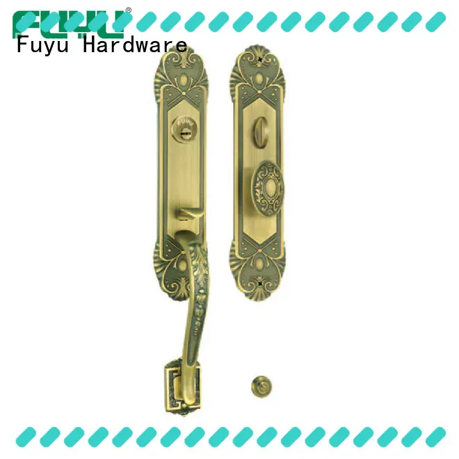 gold brass bathroom door handles with lock zinc for wooden door FUYU 1