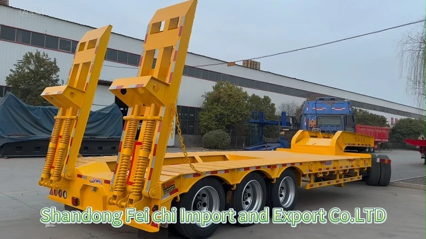 3 Axle 60Ton Lowboy Lowbed Trailer 80Ton Transport Heavy Machine With Mechanical Ladder 1