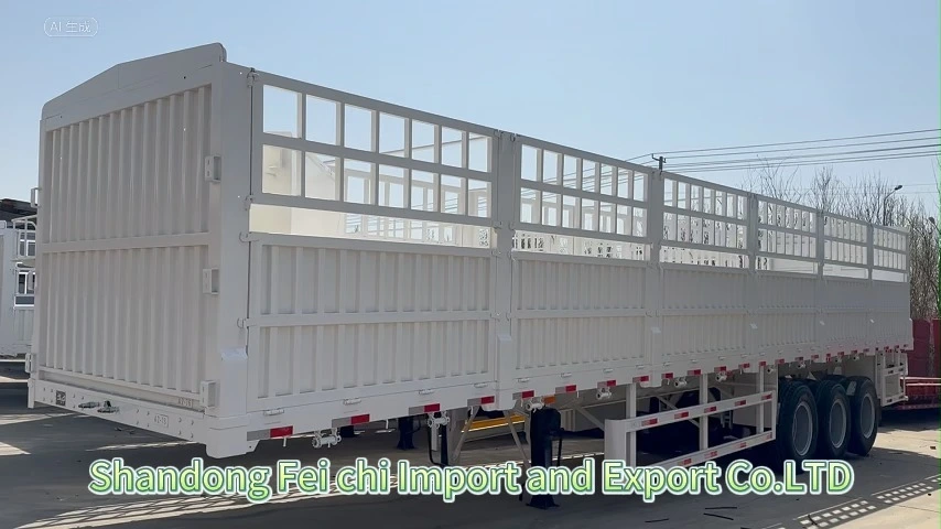 Three Axles Fence Semi Trailer 80-100 T,Carbon Steel Heavy Duty Cargo Semi Trailer 1